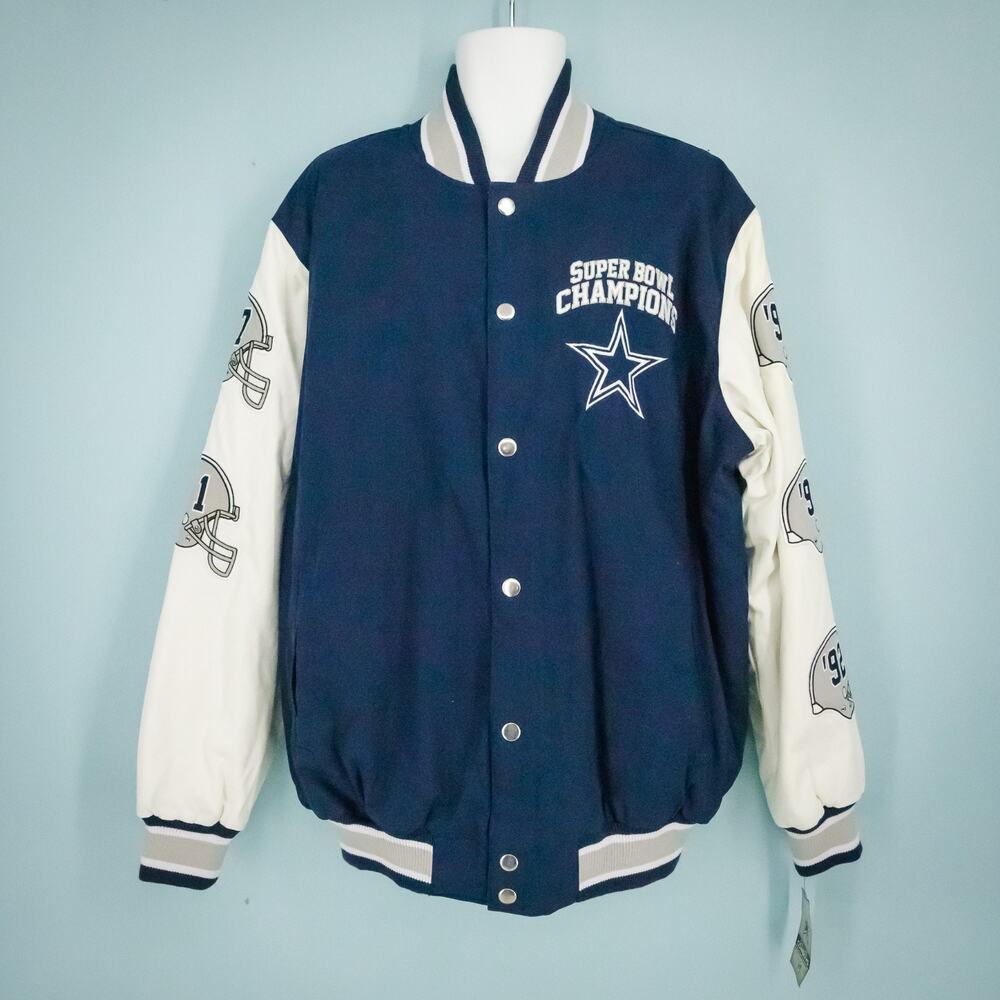 Dallas Cowboys NFL Super Bowl Championship Size XL Blue White Varsity Jacket NEW